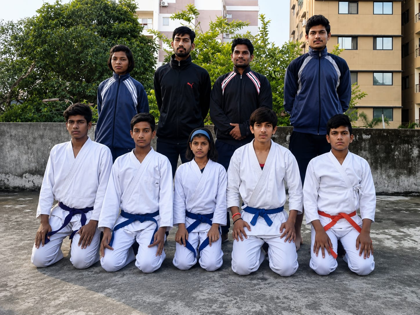 MBL Academy karate students with their coaches in Indore