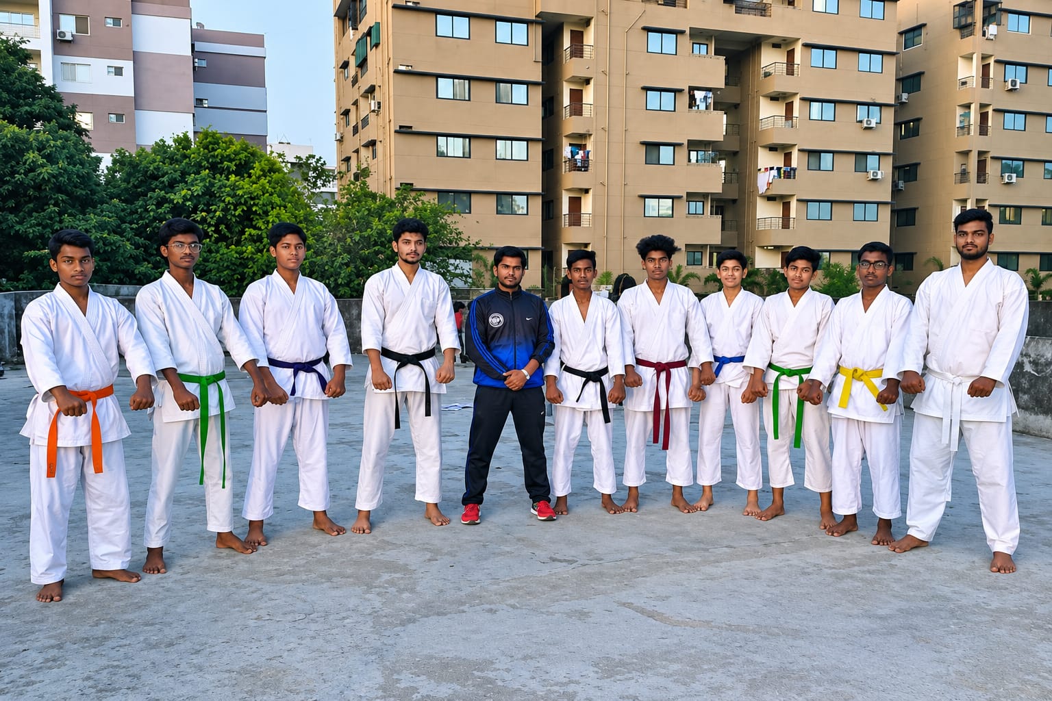 MBL Academy karate students lined up by belt rank