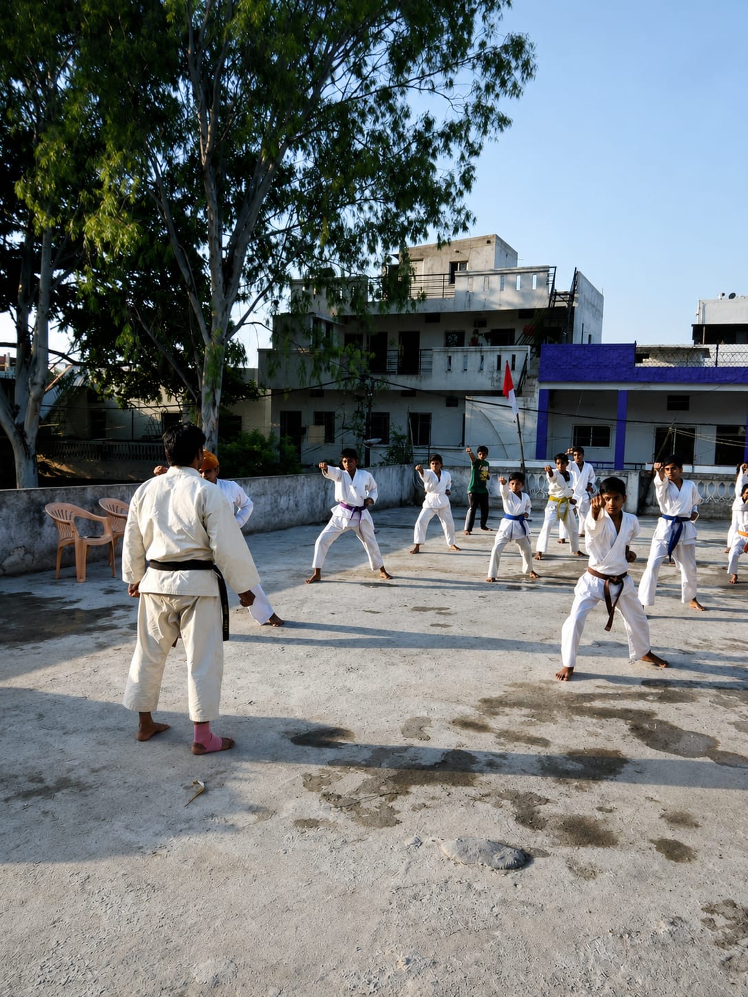 Outdoor karate training session at MBL Academy